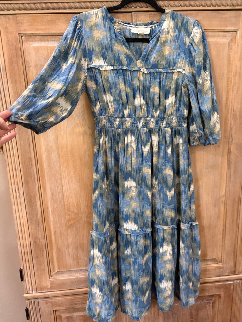 Westbound Blue & Cream Printed Midi Dress